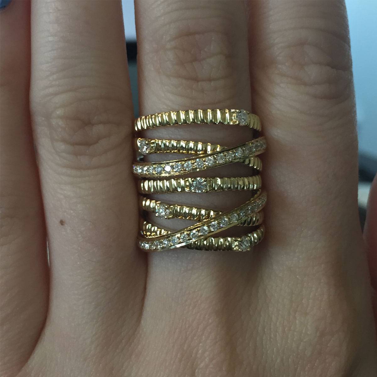 Yellow gold twisted diamond ring