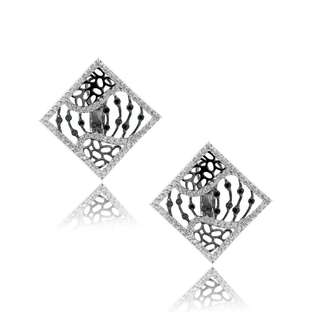 14k White Gold Black & White Diamond Stud Earrings