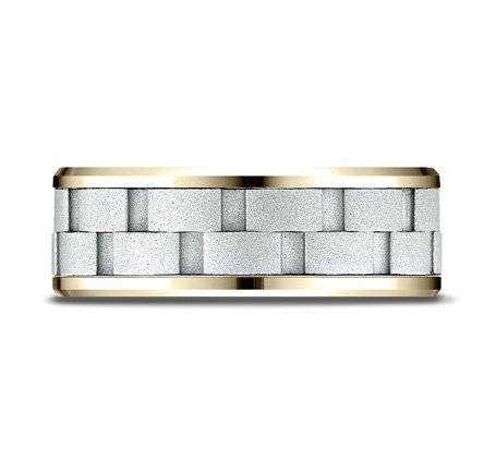 Benchmark 14k White Gold Brick Illusion Mens Wedding Band