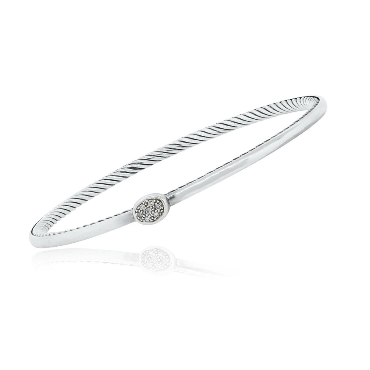 David Yurman Sterling Silver Oval Diamond Bangle Bracelet