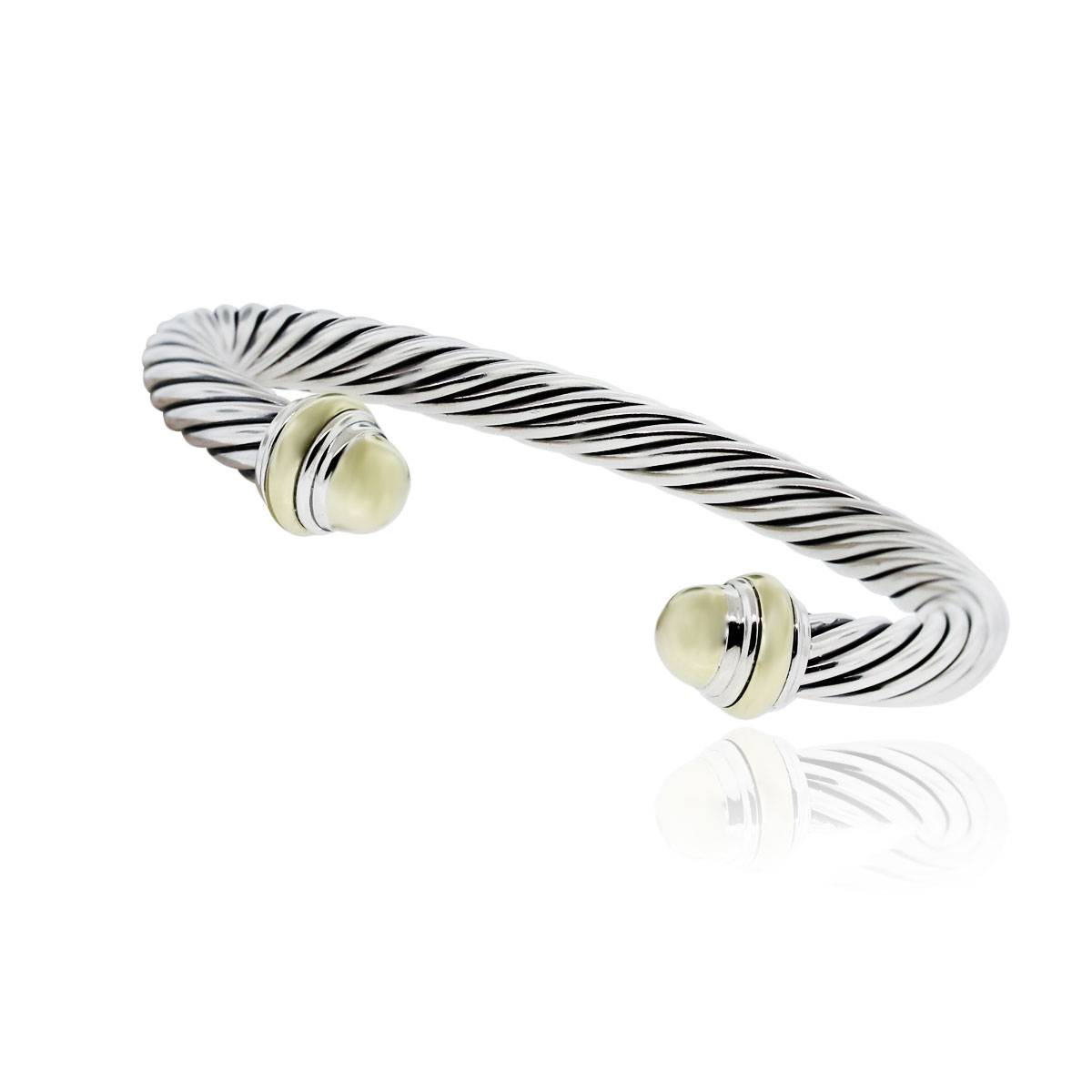 David Yurman Sterling Silver & 14k Yellow Gold Cable Bangle