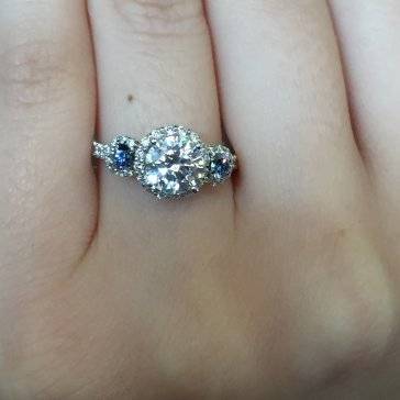 Three-Stone Halo 0.69ctw Diamond Engagement Ring
