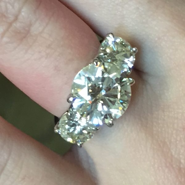 platinum 3 stone vintage diamond engagement ring