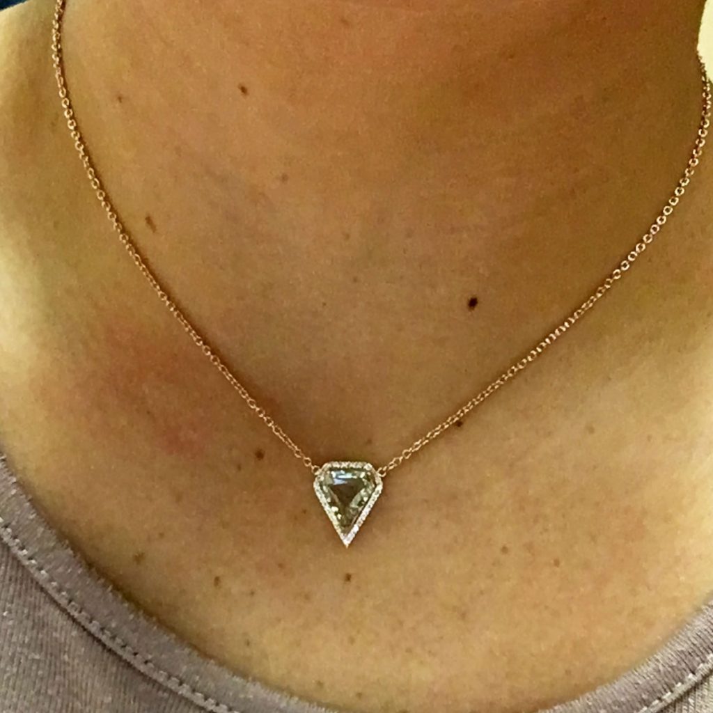 14k Rose Gold 4.18ct Kite Shape Diamond Pendant Necklace