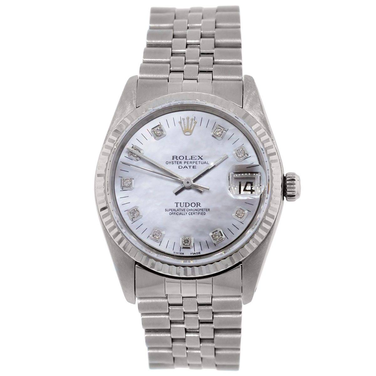 TUDOR 75204 DATE MOP DIAMOND DIAL STEEL WATCH