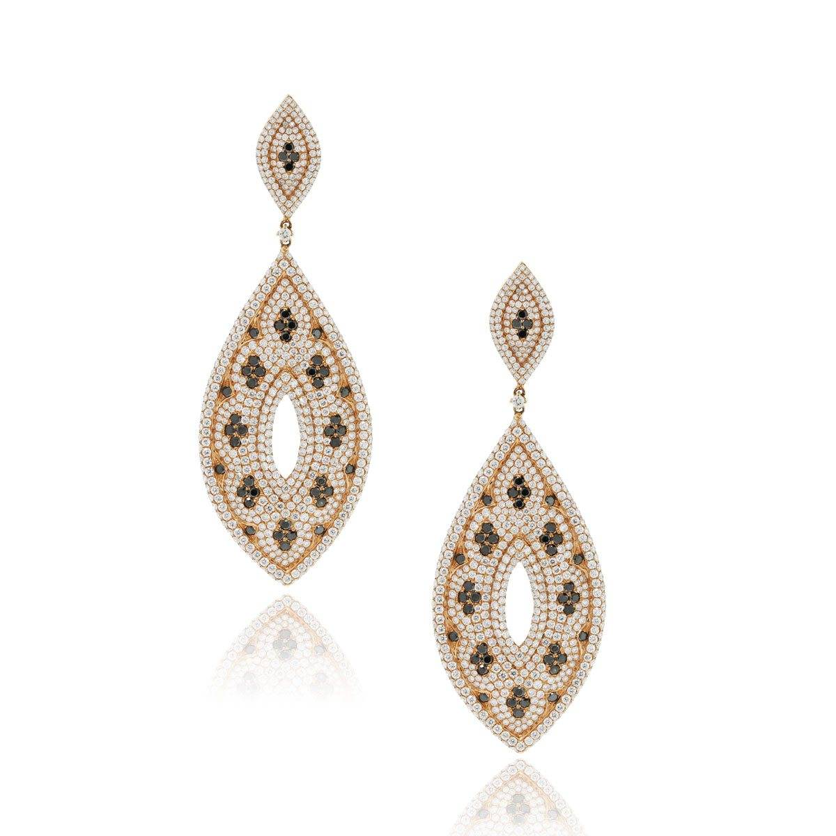 18k Rose Gold Black & White Diamond Dangle Earrings