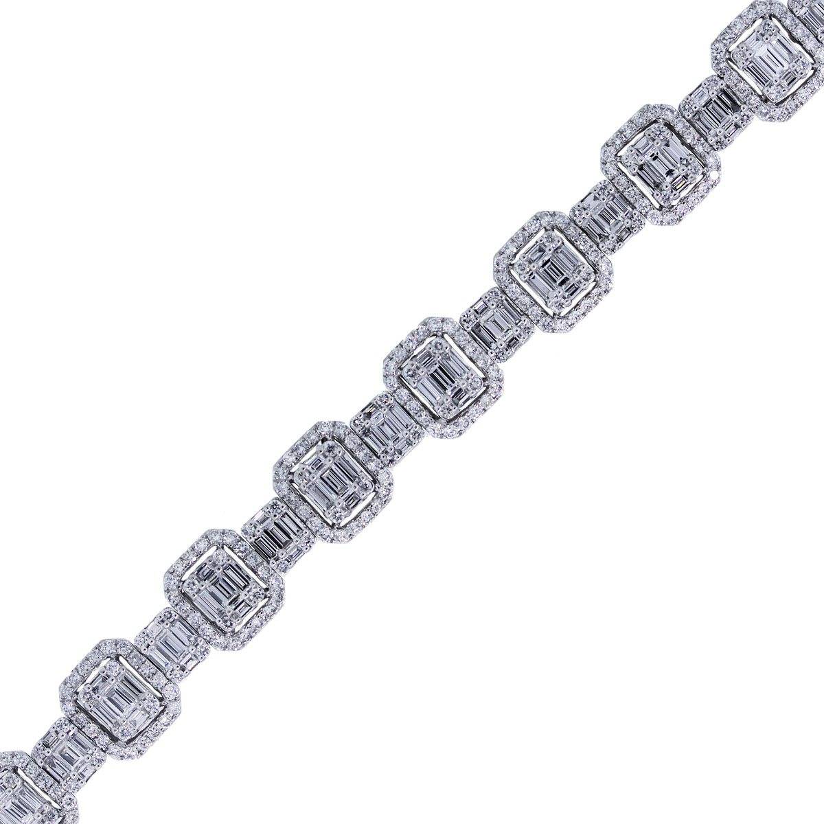 18k White Gold 8.59ctw Round & Baguette Diamond Bracelet