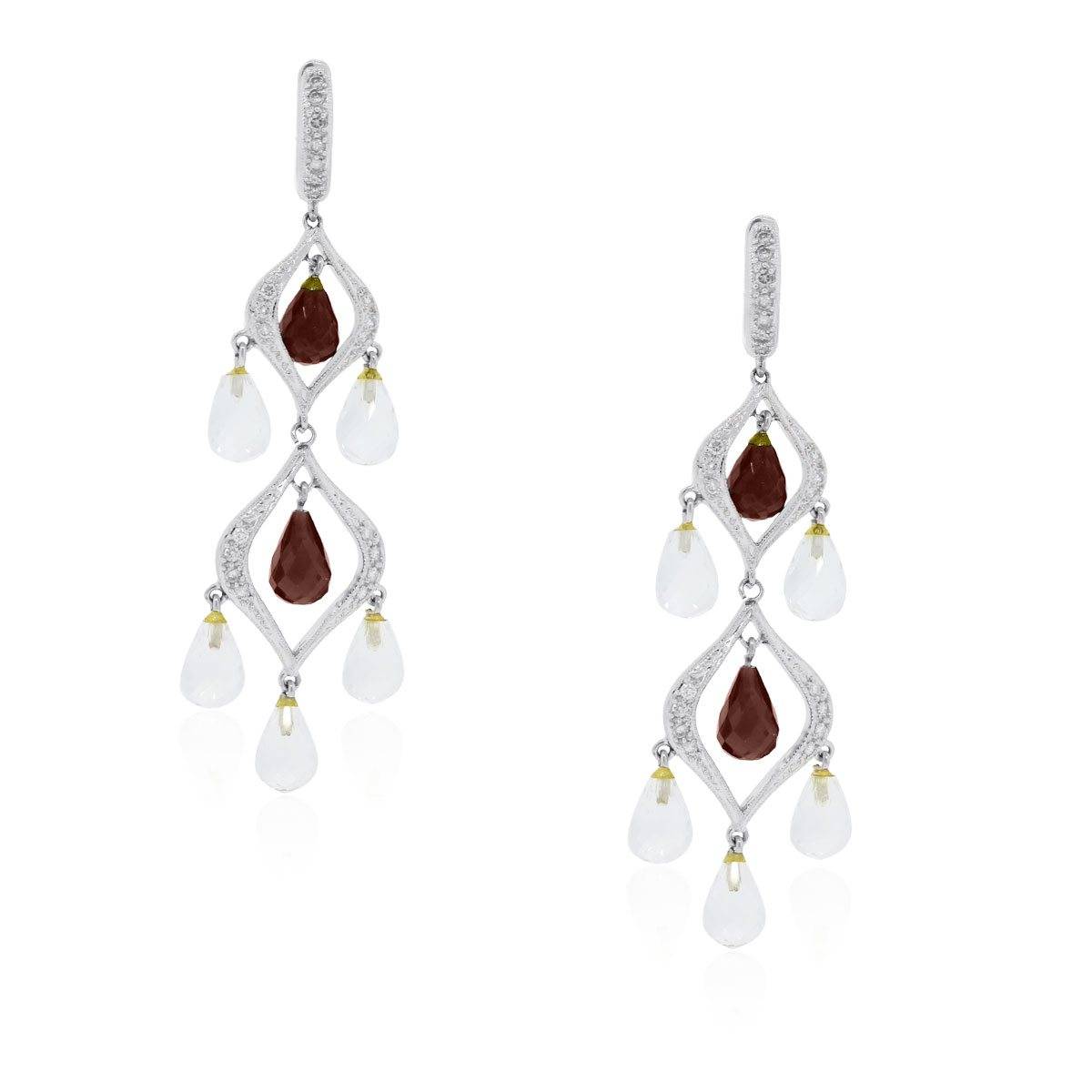 White gold diamond and garnet drop earrings
