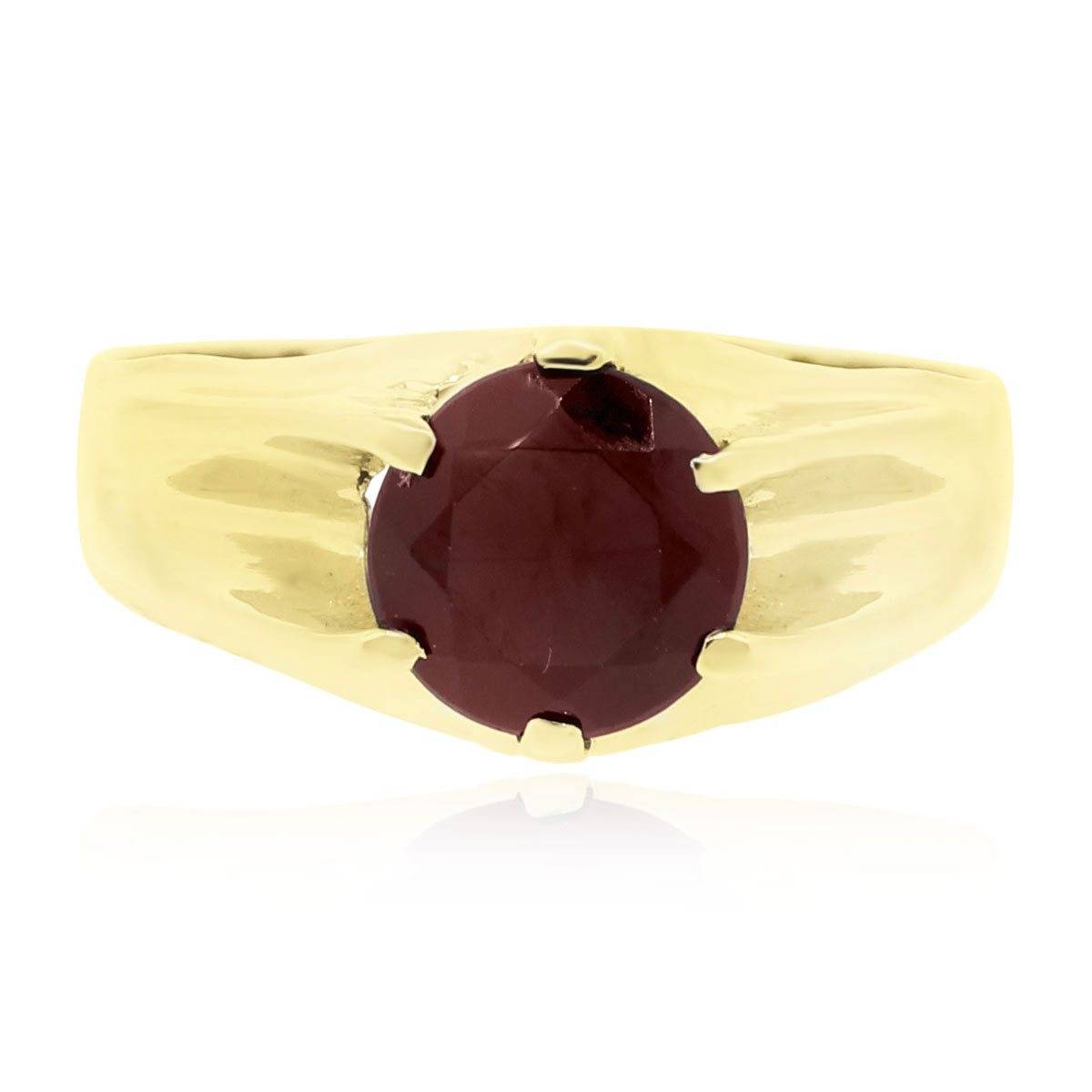 14k Yellow Gold Round Garnet Gents' Ring