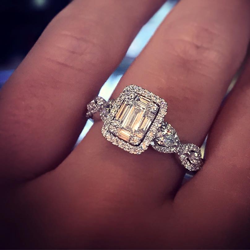 Simon G Emerald cut engagement ring