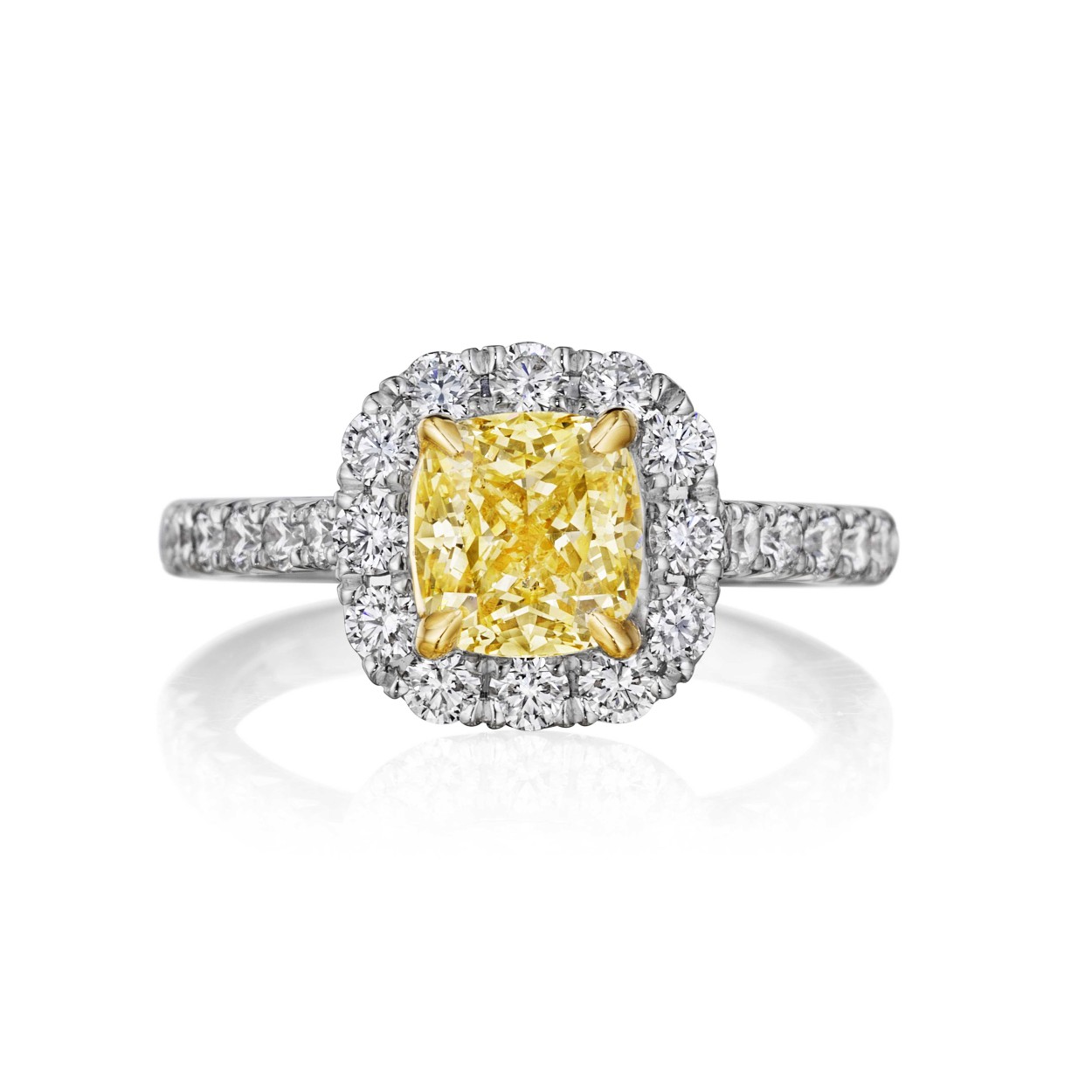 Henri Daussi Fancy yellow cushion cut diamond ring