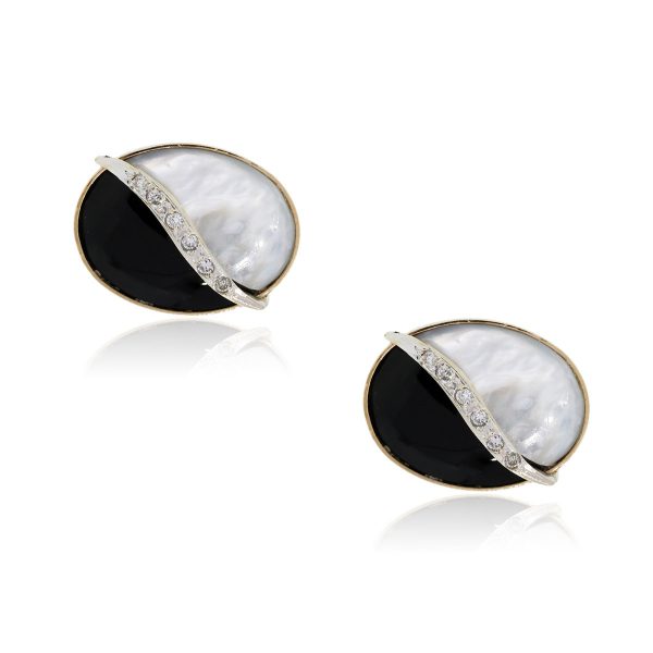 Gold Diamond Cuff Links onyx mother of pearl