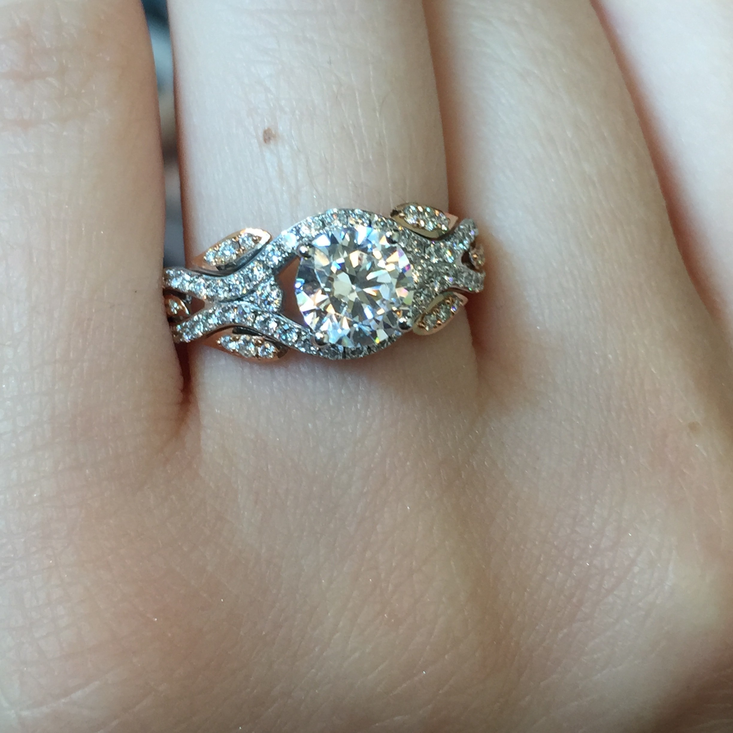 Rose gold Simon G engagement ring