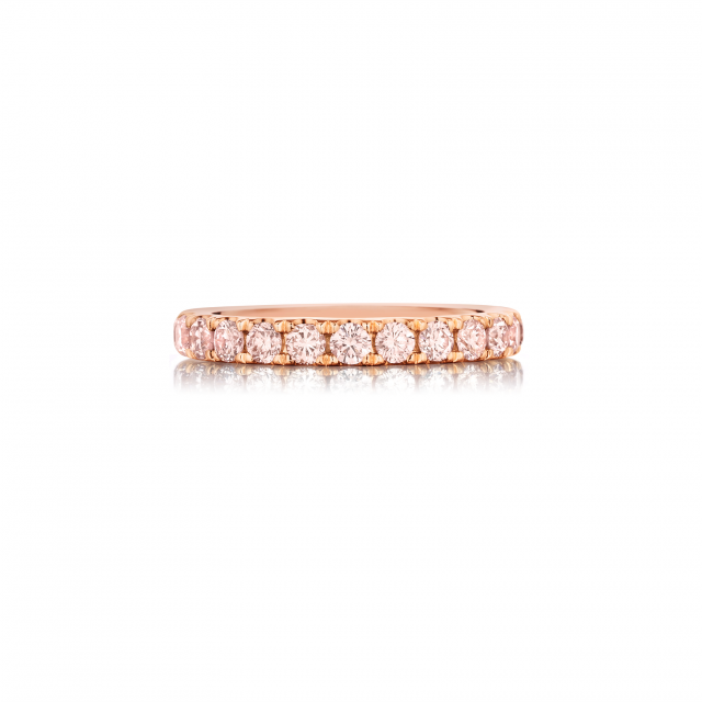 Henri Daussi wedding band in rose gold with pink diamonds