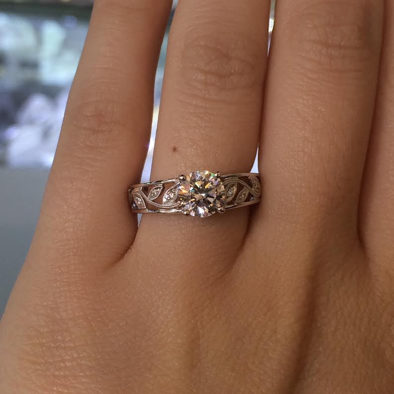 Simon G floral engagement ring