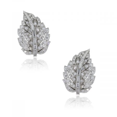Platinum Diamond Leaf Earrings