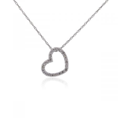 14k White Gold Diamond Heart Pendant Necklace