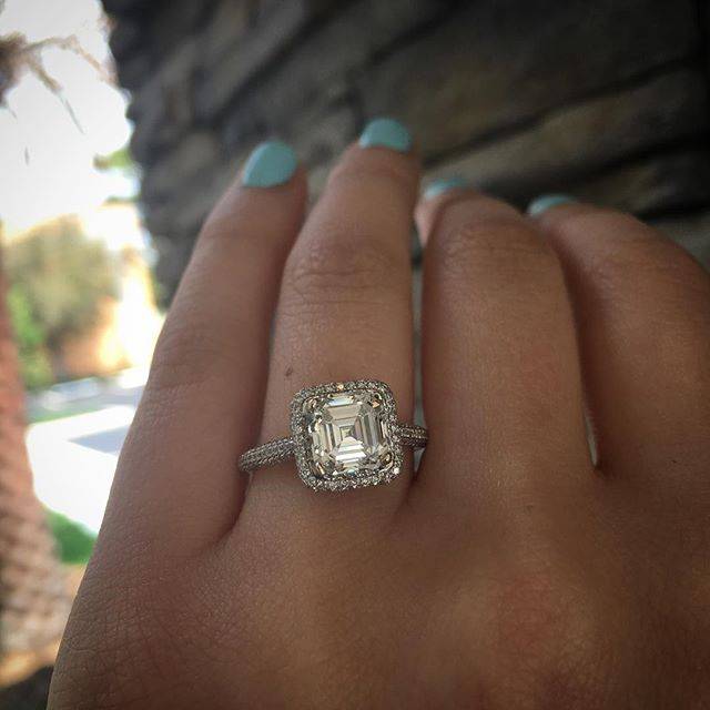 Asscher cut diamond halo engagement ring