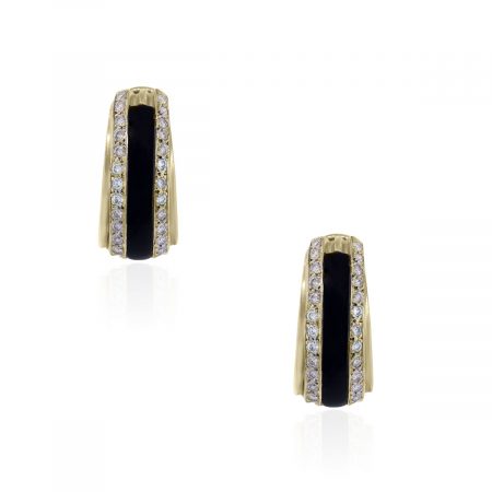 18k Yellow Gold Diamond and Onyx Earrings