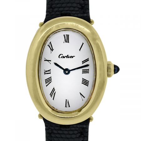 Cartier Baignoire 18k Yellow Gold on Leather Ladies Vintage Watch