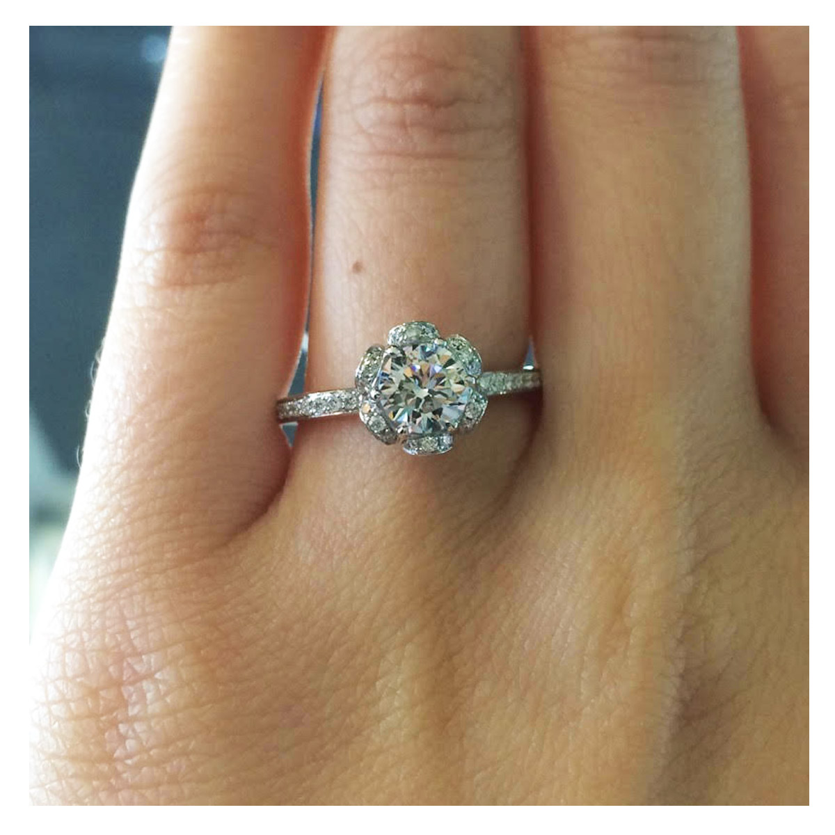 A. Jaffe floral halo engagement ring