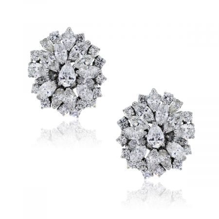 Platinum 8ctw Multi Shape Diamond Cluster Earrings