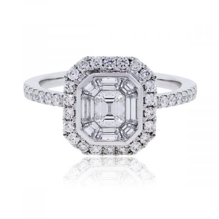 18k White Gold 0.90ctw Diamond Halo Engagement Ring