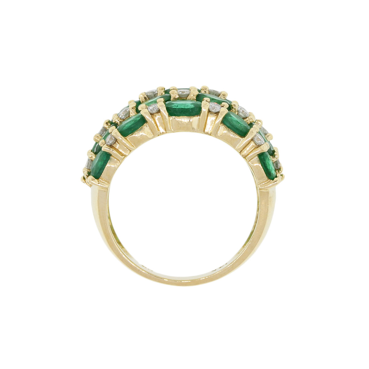 14k Yellow Gold 0.66ctw Diamond Emerald Multi Row Ring