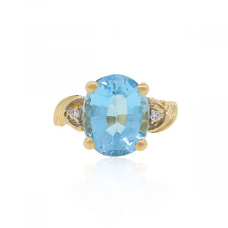 14k Yellow Gold Diamond Blue Topaz Ring
