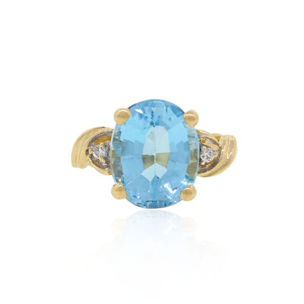 14k Yellow Gold Diamond Blue Topaz Ring