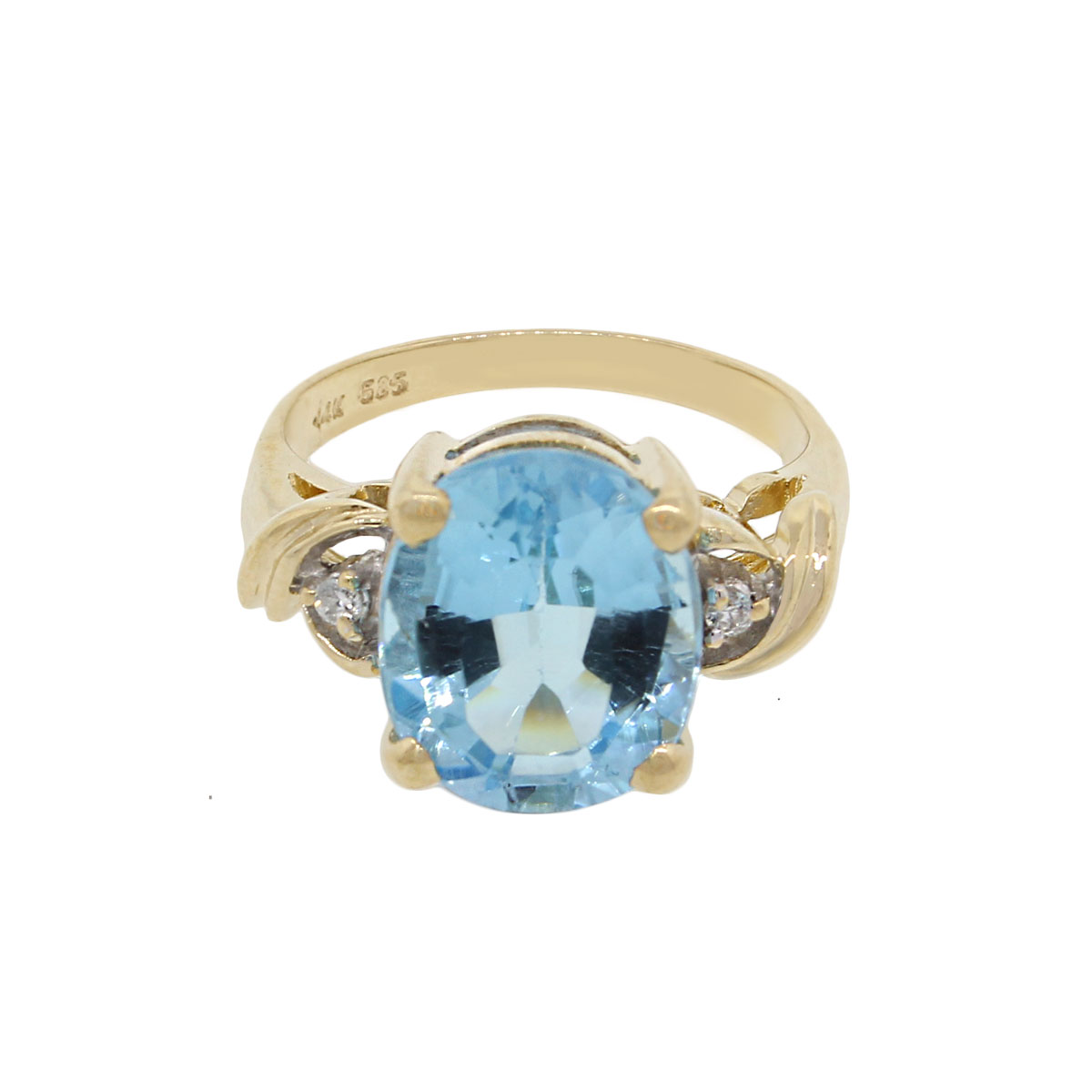 14k Yellow Gold Diamond and Blue Topaz Ring