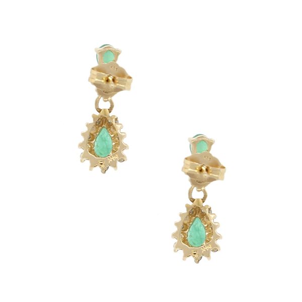 Yellow Gold Diamond Pear Shape Emerald Earrings