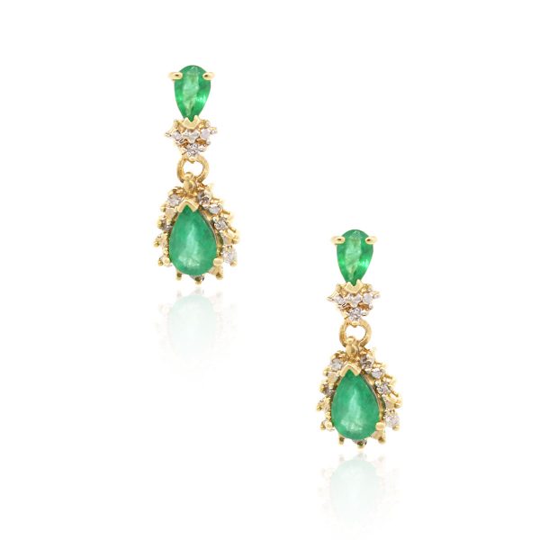 14k Yellow Gold Diamond Emerald Earrings