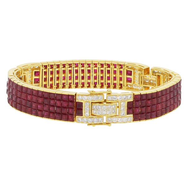 yellow gold diamond ruby bracelet
