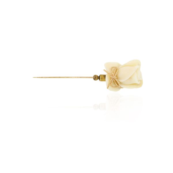 14k Yellow Gold Coral Flower Stick Pin