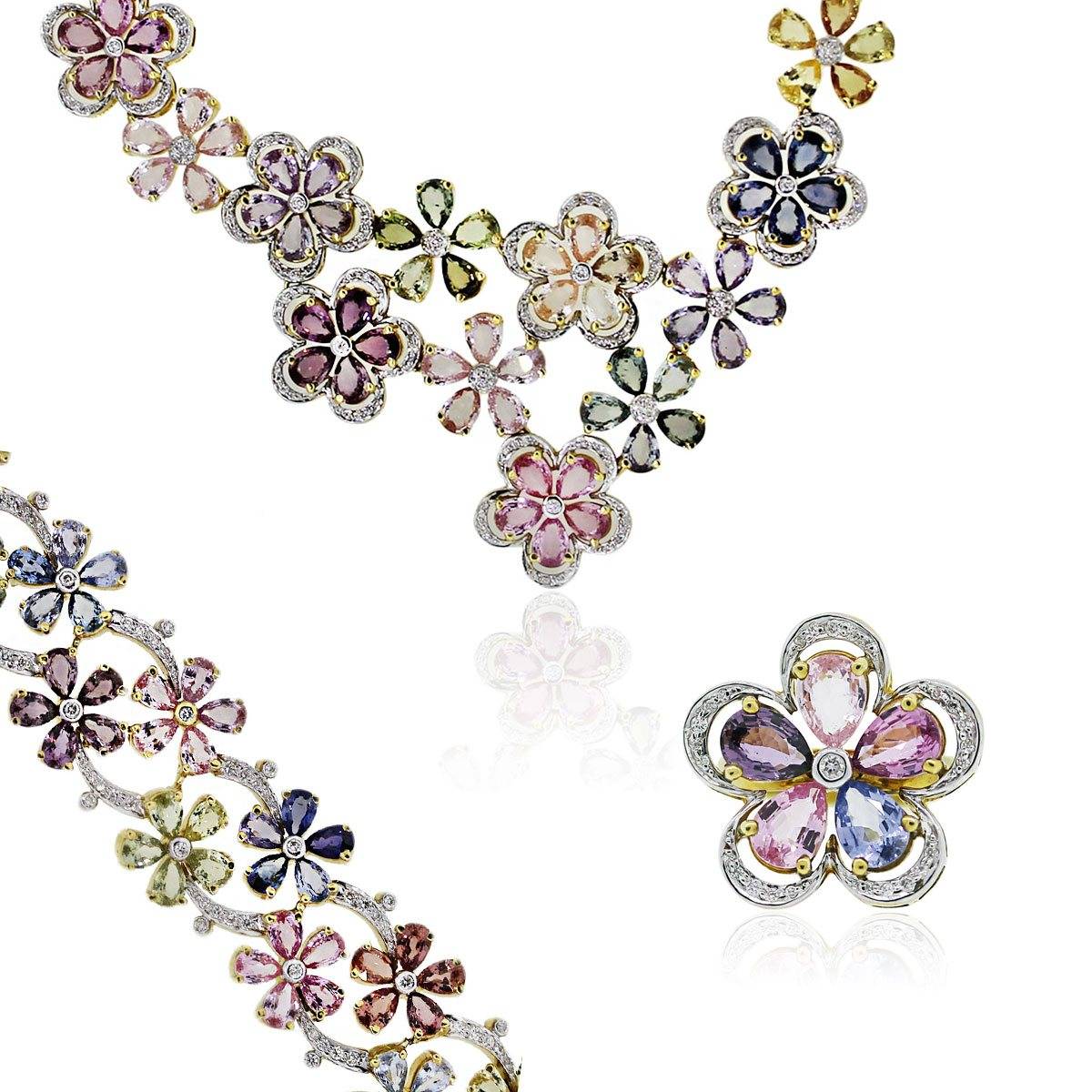 Diamond and Sapphire Flower jewelry set