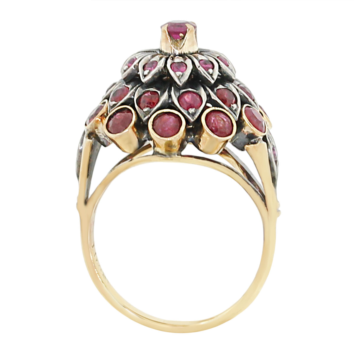 14k Two Tone Ruby Cluster Vintage Ring