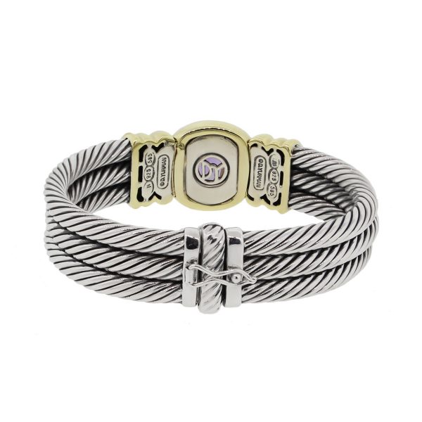 David Yurman 14k Yellow Gold SS Amethyst Triple Cable Bangle