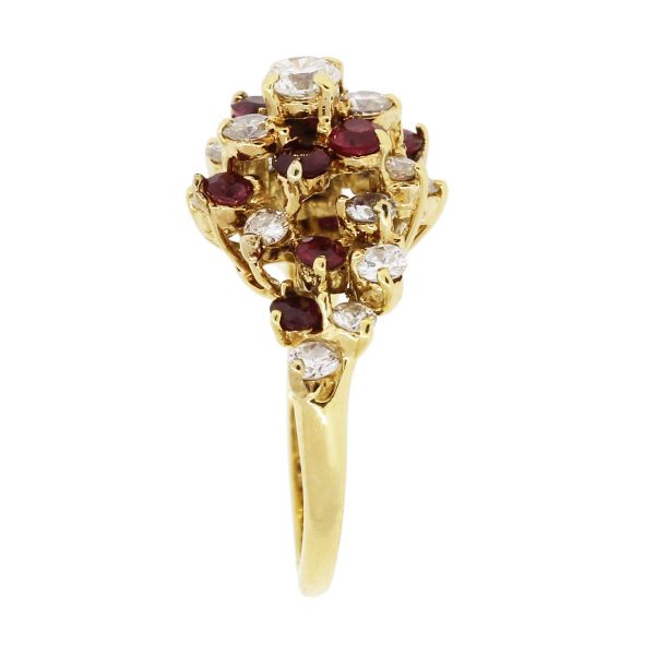 18k Yellow Gold 1ctw Diamond and Ruby Cluster Ring