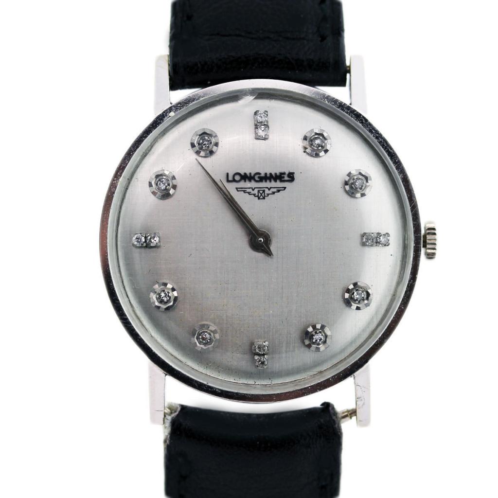 longines 14k white gold watch with diamonds