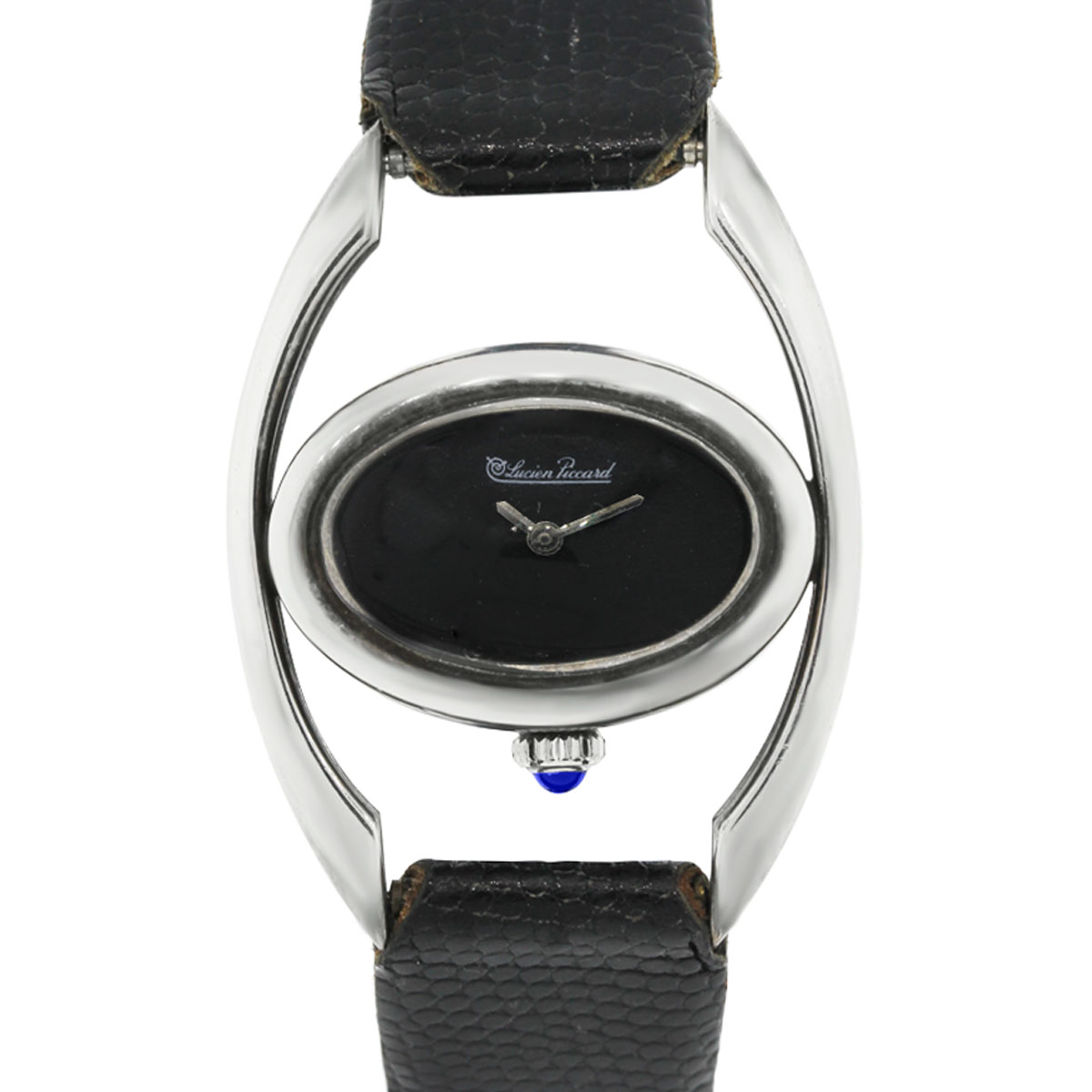 Lucien Piccard Sterling Silver on Black Leather Ladies Watch