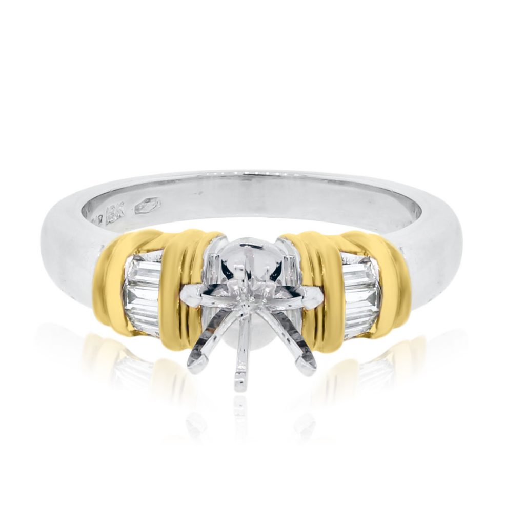 Platinum and 18k Yellow Gold 0.16ctw Baguette Diamond Mounting