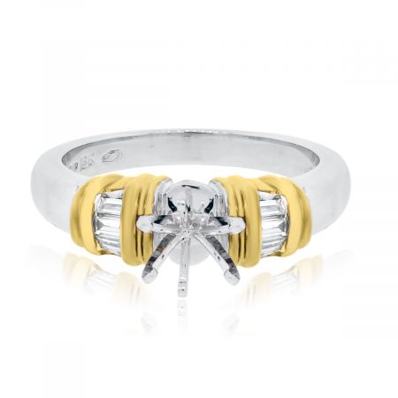 Platinum and 18k Yellow Gold 0.16ctw Baguette Diamond Mounting