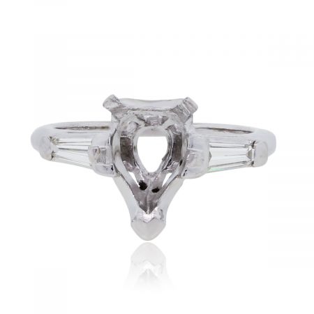 14k White Gold 0.32ctw Tapered Baguette Diamond Pear Shape Mounting