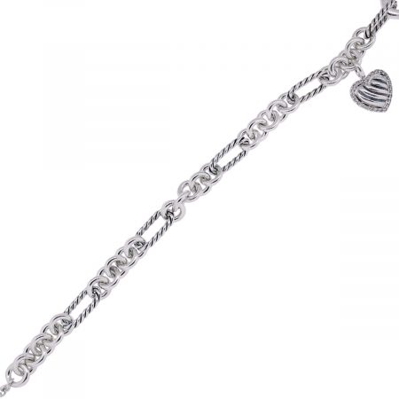 David Yurman Sterling Silver Diamond Heart Charm Bracelet