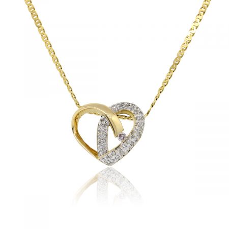 18k Yellow Gold 0.50ctw Diamond Heart Pendant Chain Necklace