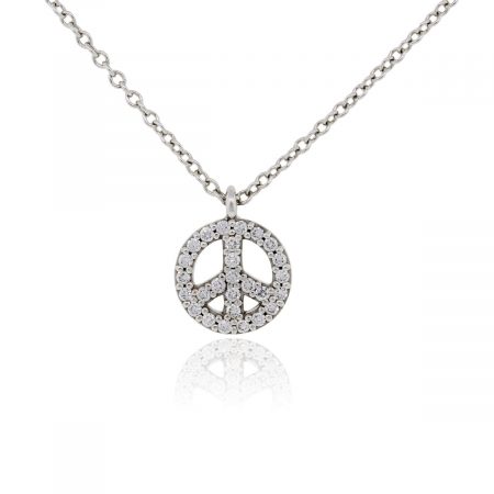 Tiffany & Co. 18k White Gold and Diamond Peace Sign Pendant Necklace