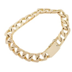 18k Yellow Gold Square Cuban Link Chain Gents Bracelet boca 