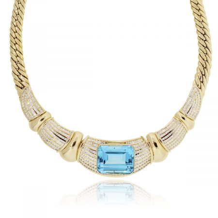 18k Yellow Gold 5.89ctw Diamond and Blue Topaz Necklace