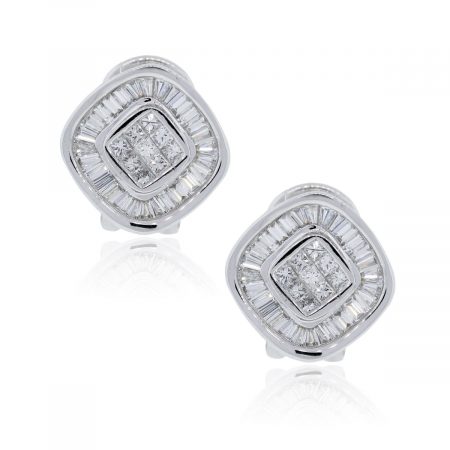 18k White Gold 1.56ctw Diamond Button Earrings